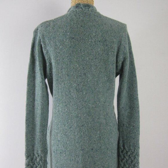 Irelands Eye Womens L Teal Blue Green Wool Cashmere V Neck Cable Knit Sweater - Picture 3 of 10